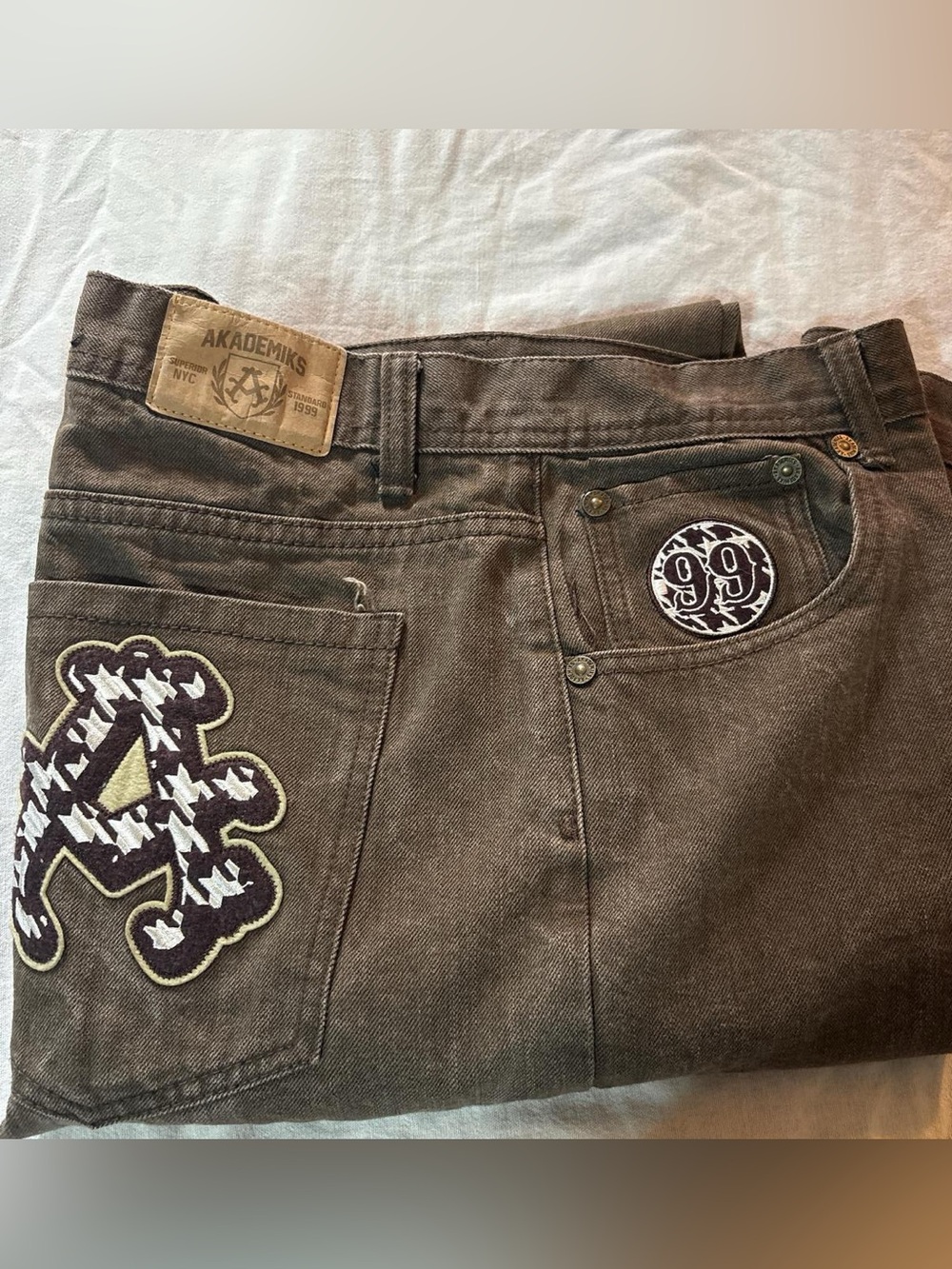 Akademiks Dark Brown jeans with Embroidered Patches